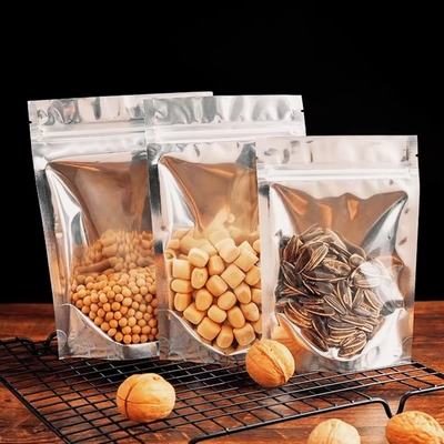 Resealable Aluminum Foil Food Bag Storing Candy Cookies Nuts Tea Vertical Zipper Bag With Transparent Window