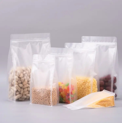 Custom Flat Bottom Eight Side Seal Clear Transparent Zip Lock Dry Fruit Food Rice Packaging Plastic Stand Up Pouch