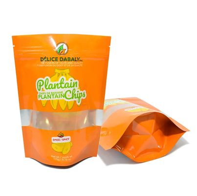 Snack Chips Packaging Custom Logo Zipper Food Grade Bags Pouch Sachet Plantain Chips Resealable Composite Plastic