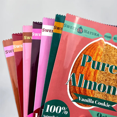Custom Design Printed Glossy Shiny Surface Aluminum Foil Inside Back Seal Bags For Peanut Butter Cookie Packaging