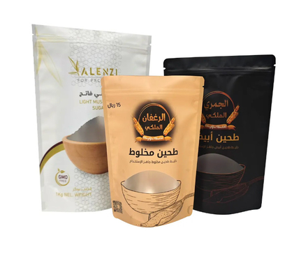 Custom Digital Printing Plastic Resealable Sugar Food Storage Packaging Bag With Ziplock Clear Window Stand Up Pouch