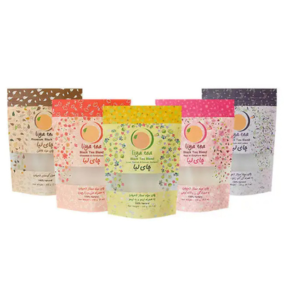 Custom Eco Recyclable Resealable Ziplock Food Kraft Paper Stand Up Pouches Black Tea Packaging Bags With Window
