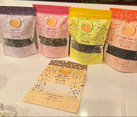Custom Eco Recyclable Resealable Ziplock Food Kraft Paper Stand Up Pouches Black Tea Packaging Bags With Window