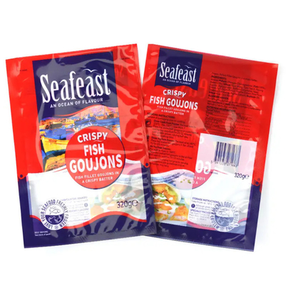 Custom Printed Vacuum Fish Chicken Frozen Food Packaging 3 Side Seal Plastic Bags With Logos