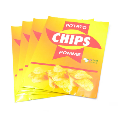 Laminated Yellow Glossy Food Grade Plastic Bags For Potato Chips Heat Sealing Aluminum Foil Back Side Seal Bag For Snack Package