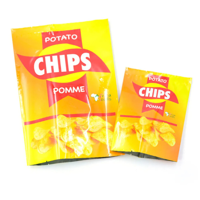 Laminated Yellow Glossy Food Grade Plastic Bags For Potato Chips Heat Sealing Aluminum Foil Back Side Seal Bag For Snack Package