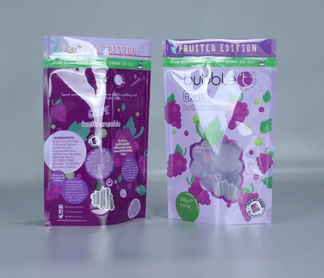 Custom Printed Stand Up Resealable Ziplock Plastic Packaging Bags With Clear Window For For Body Scrub And Bath Salts Packing