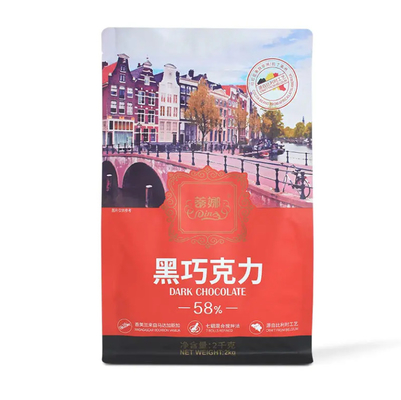 Custom Plastic Bags Packaging Ziplock Stand Up Pouch Gusset Chocolate Coffee Eight Side Sealed Flat Bottom Bag With Zipper