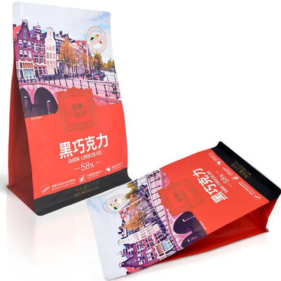 Custom Plastic Bags Packaging Ziplock Stand Up Pouch Gusset Chocolate Coffee Eight Side Sealed Flat Bottom Bag With Zipper