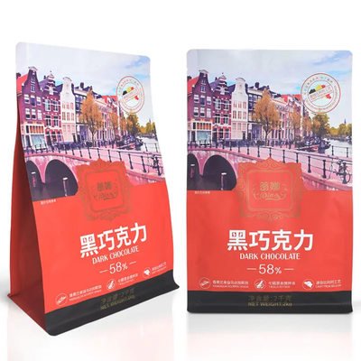 Custom Plastic Bags Packaging Ziplock Stand Up Pouch Gusset Chocolate Coffee Eight Side Sealed Flat Bottom Bag With Zipper