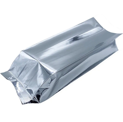 Glossy Silver Aluminum Foil Laminated Heat Seal Back Sealing Side Gusset Food Packaging Pouch Vacuum Food Tea Coffee Bean Bags