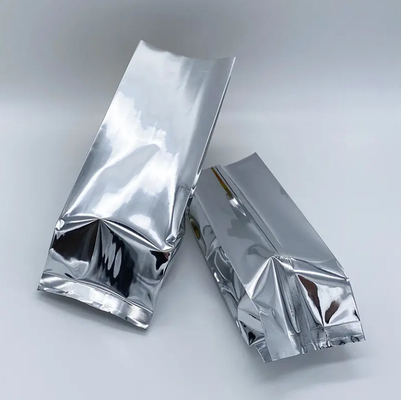 Glossy Silver Aluminum Foil Laminated Heat Seal Back Sealing Side Gusset Food Packaging Pouch Vacuum Food Tea Coffee Bean Bags