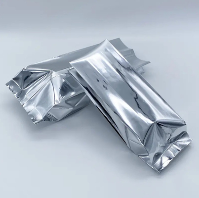 Glossy Silver Aluminum Foil Laminated Heat Seal Back Sealing Side Gusset Food Packaging Pouch Vacuum Food Tea Coffee Bean Bags