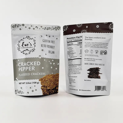 Custom Printed 100g 250g 500g Stand Up Pouch Flaxseed Crackers Smell Proof Zipper Food Packaging Bags