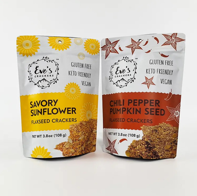 Custom Printed 100g 250g 500g Stand Up Pouch Flaxseed Crackers Smell Proof Zipper Food Packaging Bags