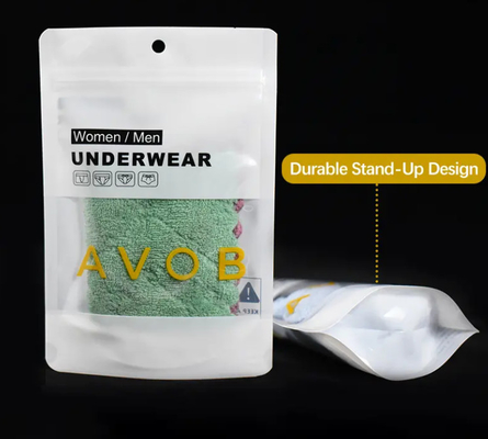 Custom Resealable Stand Up Pouch Underwear Packaging Zip Lock Mylar Bags With Clear Window