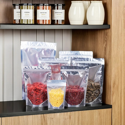 New Transparent PE Plastic Stand-Up Zipper Bag With Silver Gravure Printing Food Packaging For Sugar And Jelly