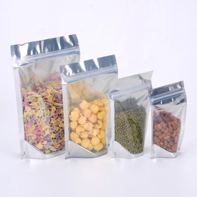 Glossy Reusable Laminated Aluminum Foil Food Delivery Ziplock Bags Yin Yang Stand Up Pouch With Clear Front