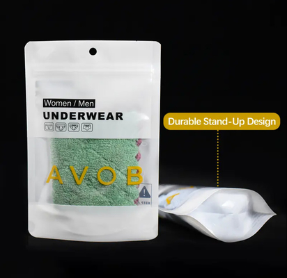 Custom Resealable Stand Up Pouch Underwear Packaging Zip Lock Mylar Bags With Clear Window