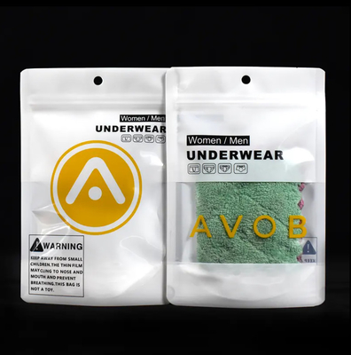 Custom Resealable Stand Up Pouch Underwear Packaging Zip Lock Mylar Bags With Clear Window