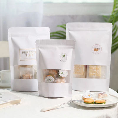 Eco-Friendly Packaging For Coffee Beans Tea Food Snacks Kraft Paper Clear Stand-Up Resealable Zip Lock Custom Logo
