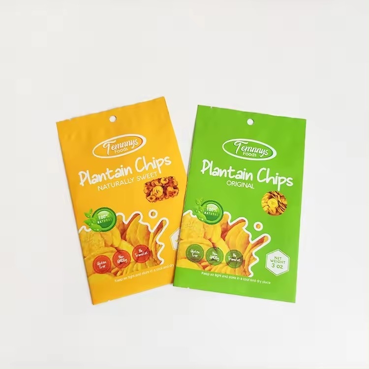 3.5 Mylar Bag Custom Printed Heat Seal Snack Banana Slices 3 Side Heat Seal Aluminum Foil Bag