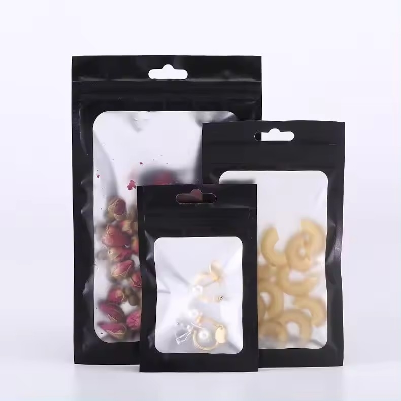 Matte Black Odor Resistant Plastic Zip Lock Packaging Mylar Bag With Clear Window