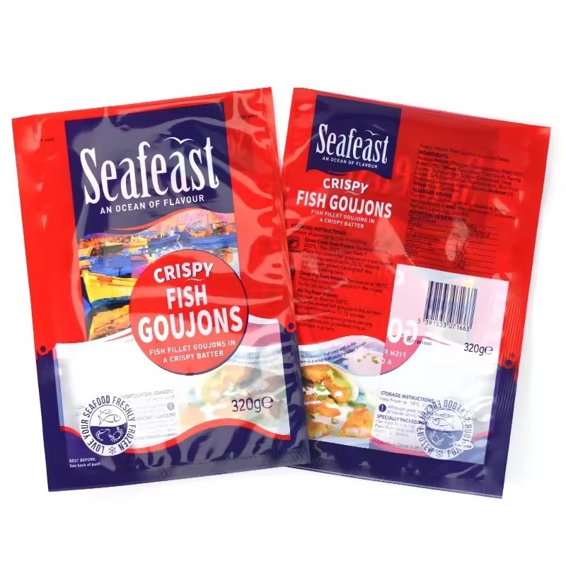 Custom Printed Vacuum Fish Chicken Frozen Food Packaging 3 Side Seal Plastic Bags With Logos