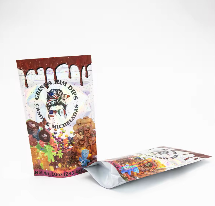 Factory Custom Printed Sugar Food Packaging Plastic Packaging Aluminum Foil Mylar Stand Up Pouch Bag Die Cut Mylar Bag