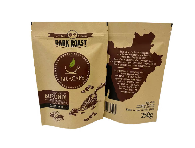 Compostable Biodegradable Standup Flat Bottom Kraft Paper Food Packing Zipper Pouch Custom Printed Coffee Bag With Valve