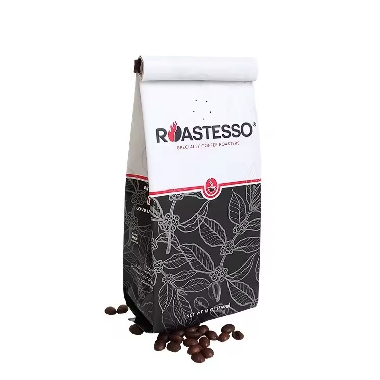 Custom Biodegradable Factory Wholesale Kraft Paper Coffee Bean Side Gusset Packaging Bag Black Bag