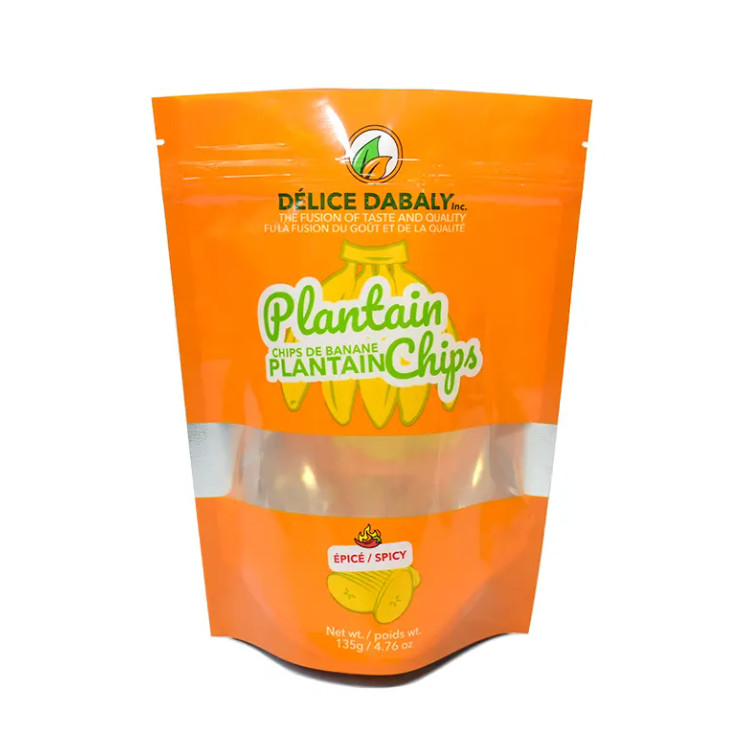 Snack Chips Packaging Custom Logo Zipper Food Grade Bags Pouch Sachet Plantain Chips Resealable Composite Plastic