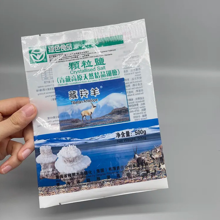 Custom Print Three Side Seal Vacuum Back Seal Pouch For Salt Plastic White Mylar Zipper Pouch Packaging With Clear Window