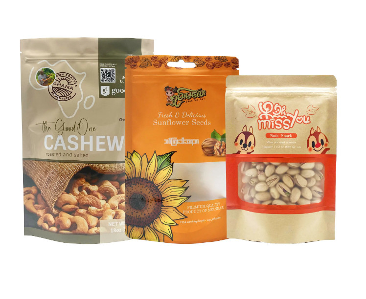 Customized Doypack Stand Up Top Zipper Dried Fruit Food Package Pouch Peanut Walnut Bag Pine Peanuts Mixed Cashew Nuts Packaging