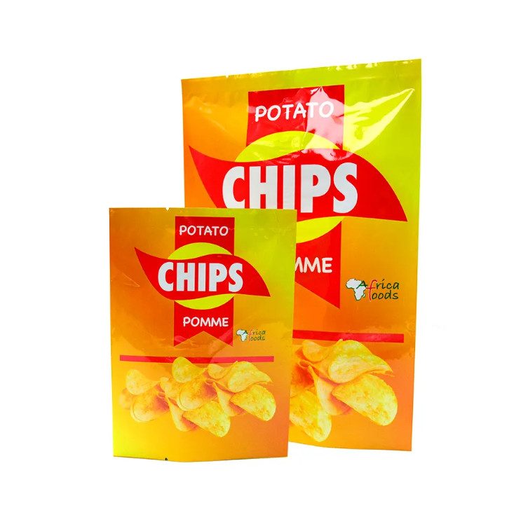 Laminated Yellow Glossy Food Grade Plastic Bags For Potato Chips Heat Sealing Aluminum Foil Back Side Seal Bag For Snack Package