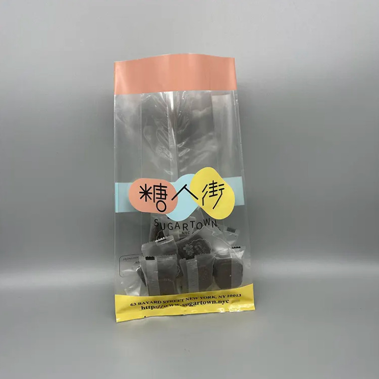 Custom Back Seal Pouch Clear Side Gusset Quad Seal Stand Up Food Nut Snack Candy Eight Side Seal Transparent Plastic Bag