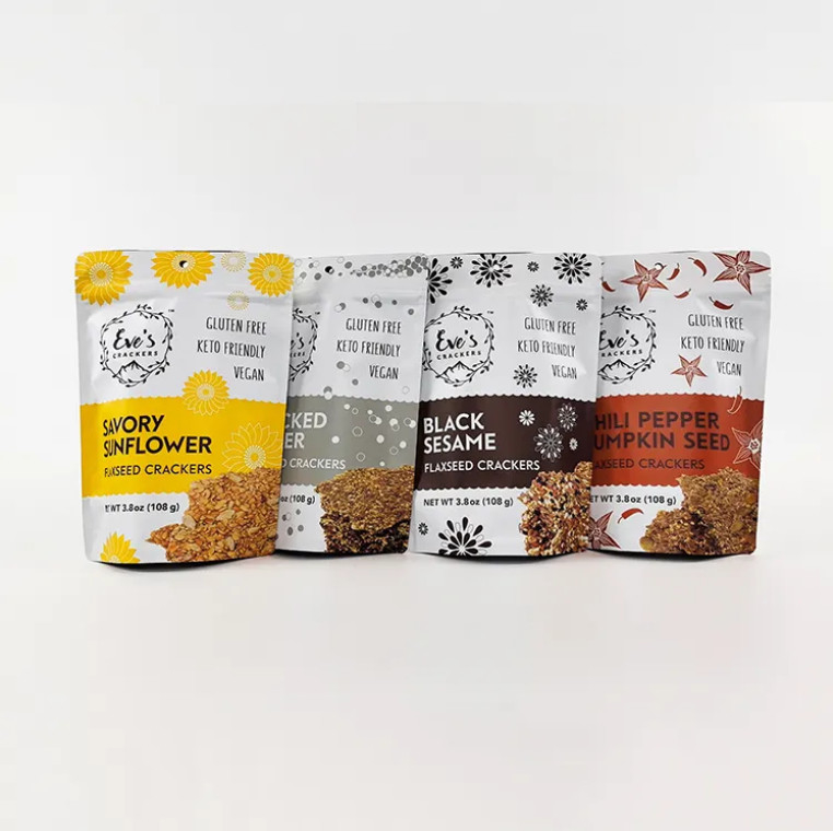 Custom Printed 100g 250g 500g Stand Up Pouch Flaxseed Crackers Smell Proof Zipper Food Packaging Bags
