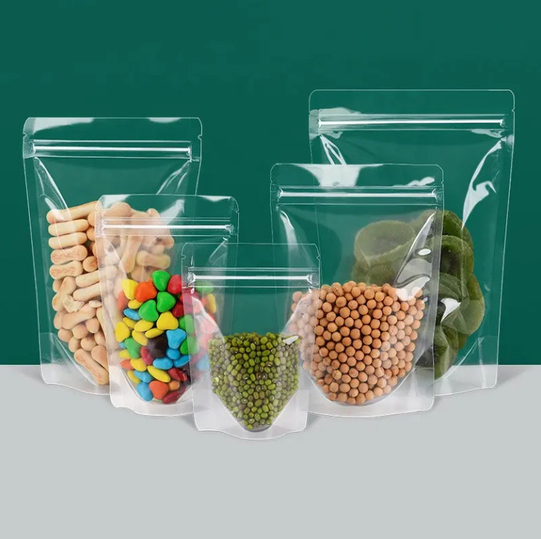 Food Ziplock Clear Custom Print Stand Up Pouch Zip Lock Packaging Plastic Transparent Bag With Zipper
