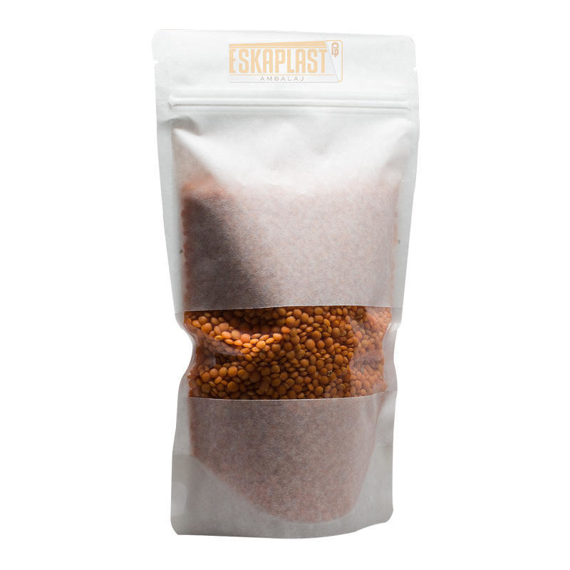 White Cowhide Bag (Standing Bag) With Small Window, Custom Printed Zipper, Kraft Paper Standing Bag/Food Packaging Bag