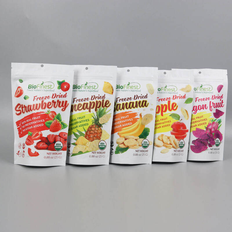 Customized Printed Resealable Zip Lock Plastic Aluminum Foil Snack Freeze Dried Fruit Doypack Stand Up Pouch Food Packaging Bags