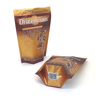 Gold Mini Aluminium Foil Stand Up Zipper Packing Bags Rice Cake Food Packaging